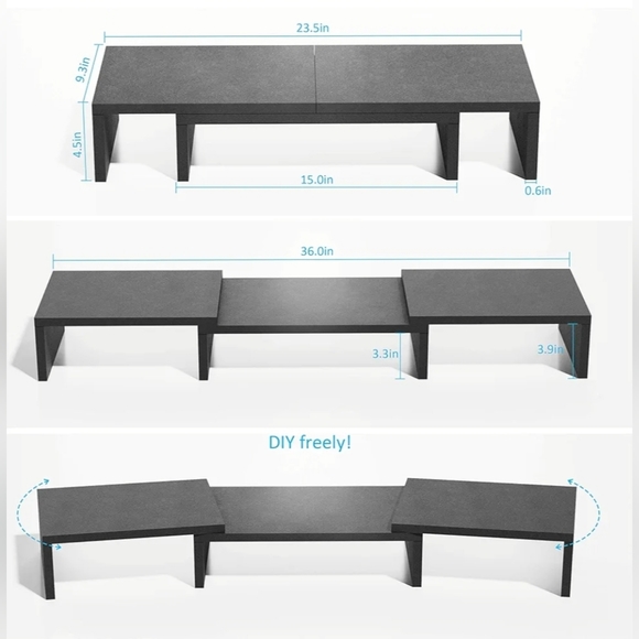 Dual Monitor Stand Riser Adjustable - Black - Picture 2 of 7